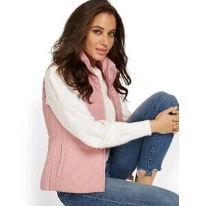 New NEW YORK & COMPANY Rosy Pink Quilted Zip-up Puffer Vest M